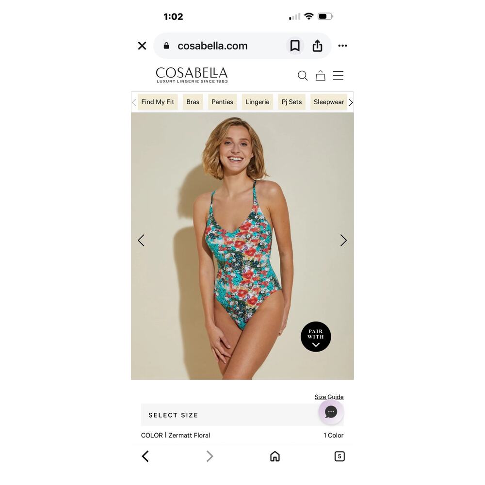 Cosabella Women's Multicolor Floral One-Piece Swimsuit Ring Accent Size L NWT